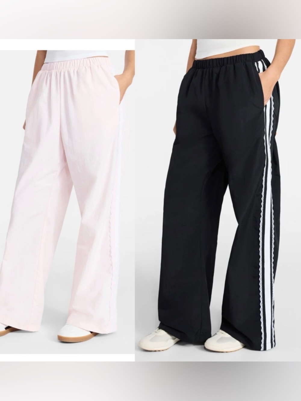 NWT Set of 2 Wide Leg Track Pants with Side Trim - Pink & Black (XXL)